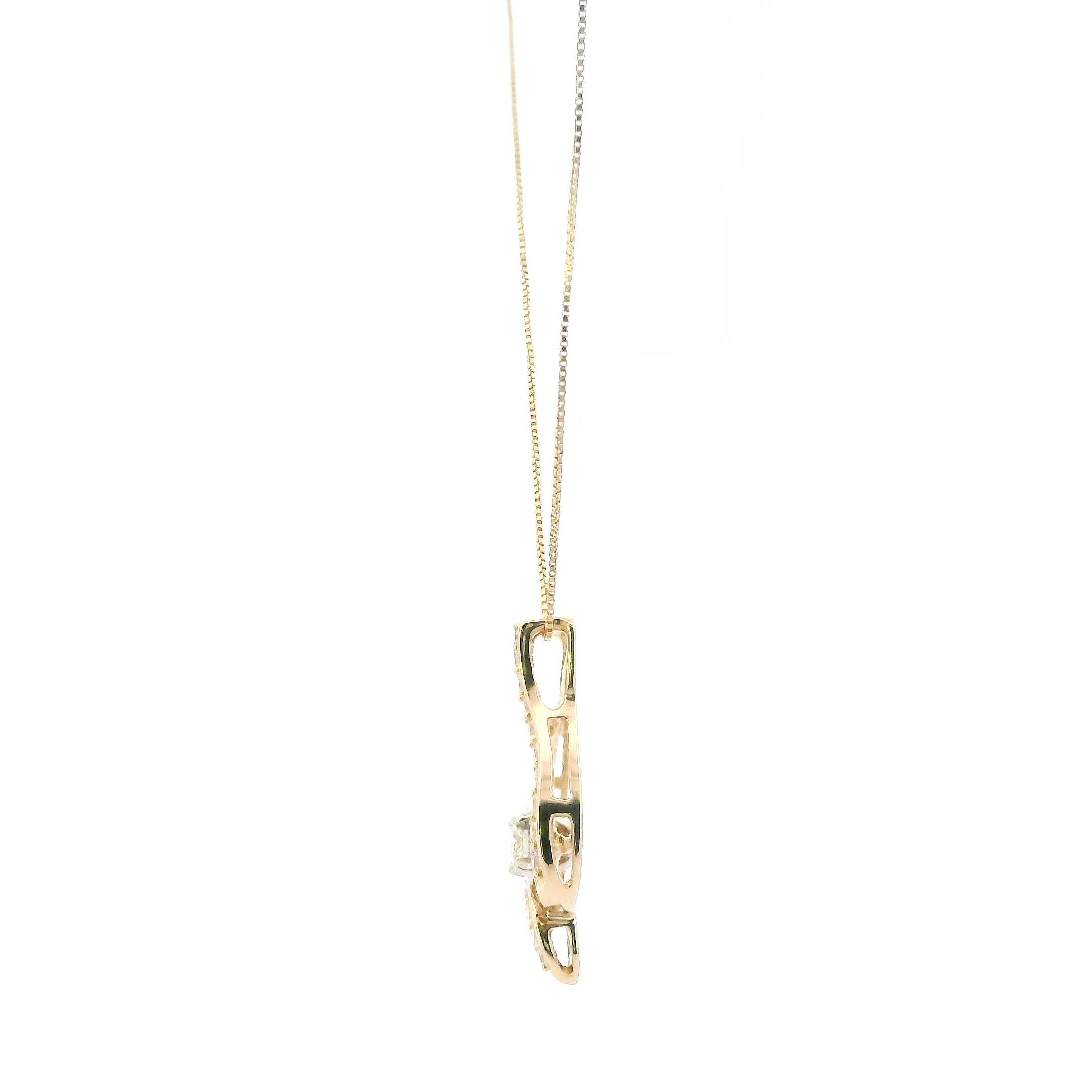 14K Yellow Gold Diamond Pendant & Box Chain Set - 0.41ct