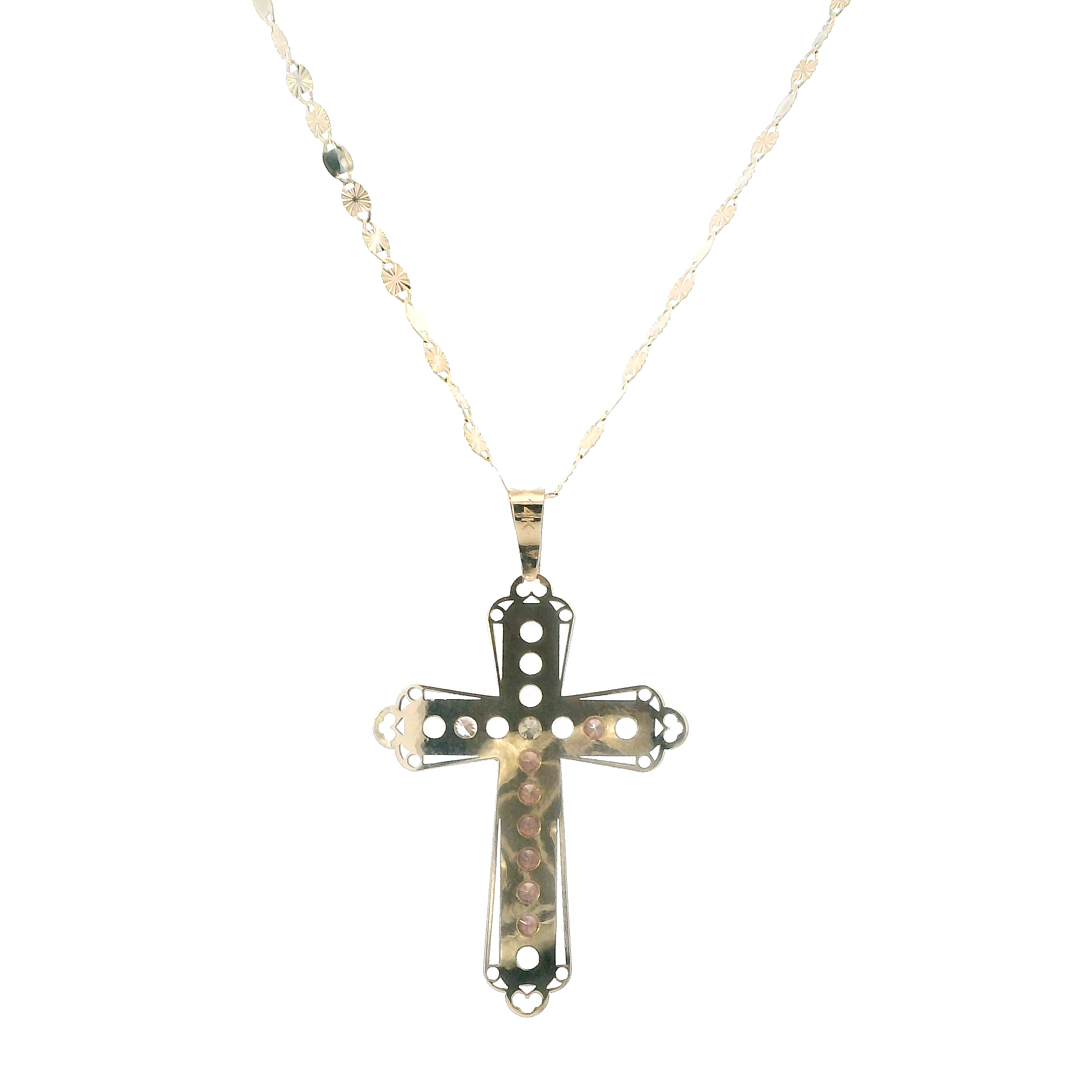 14K Yellow & Rose Gold Crucifix Pendant & Tri Color 18