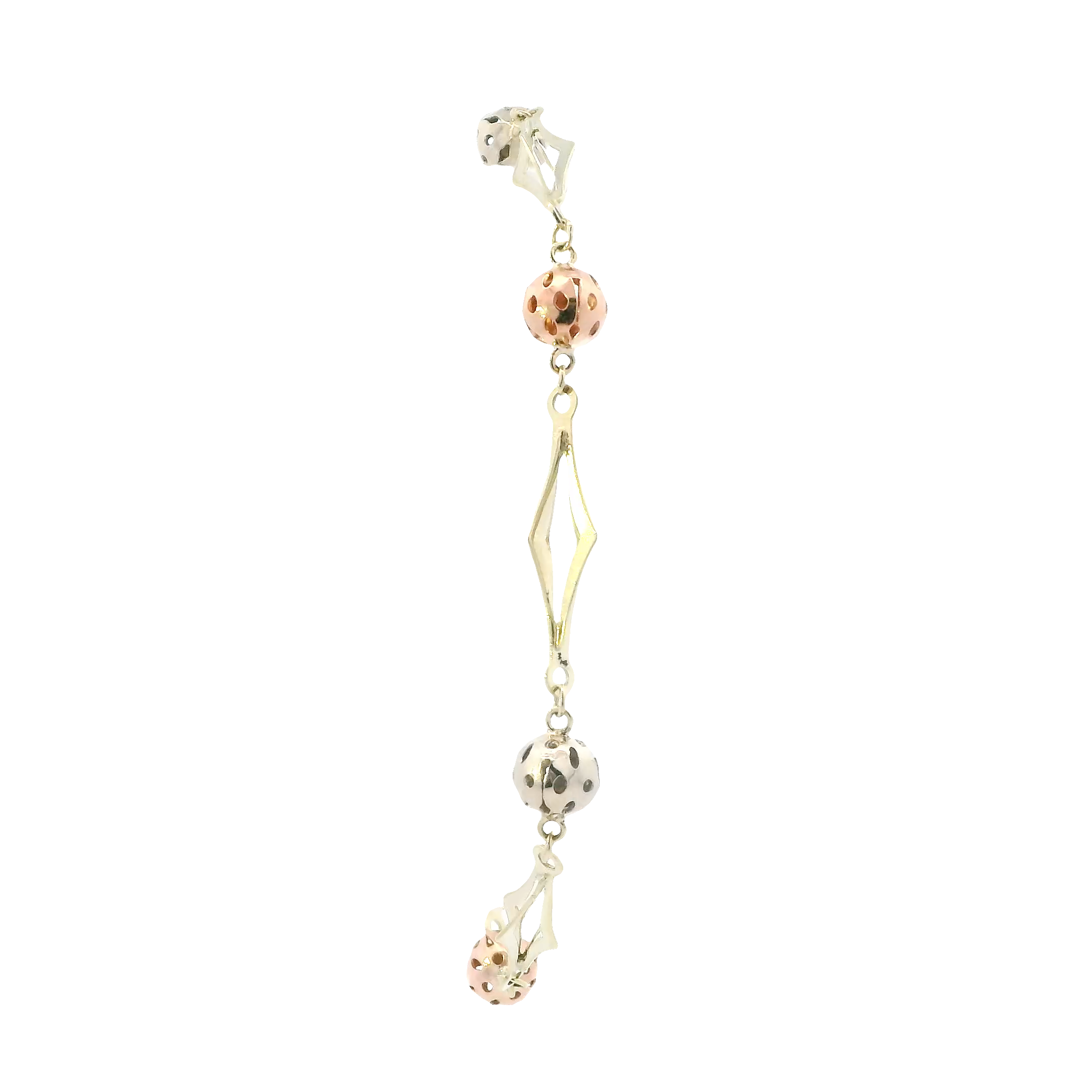 14K Tri Color Gold Beaded Diamond Shaped Link Bracelet
