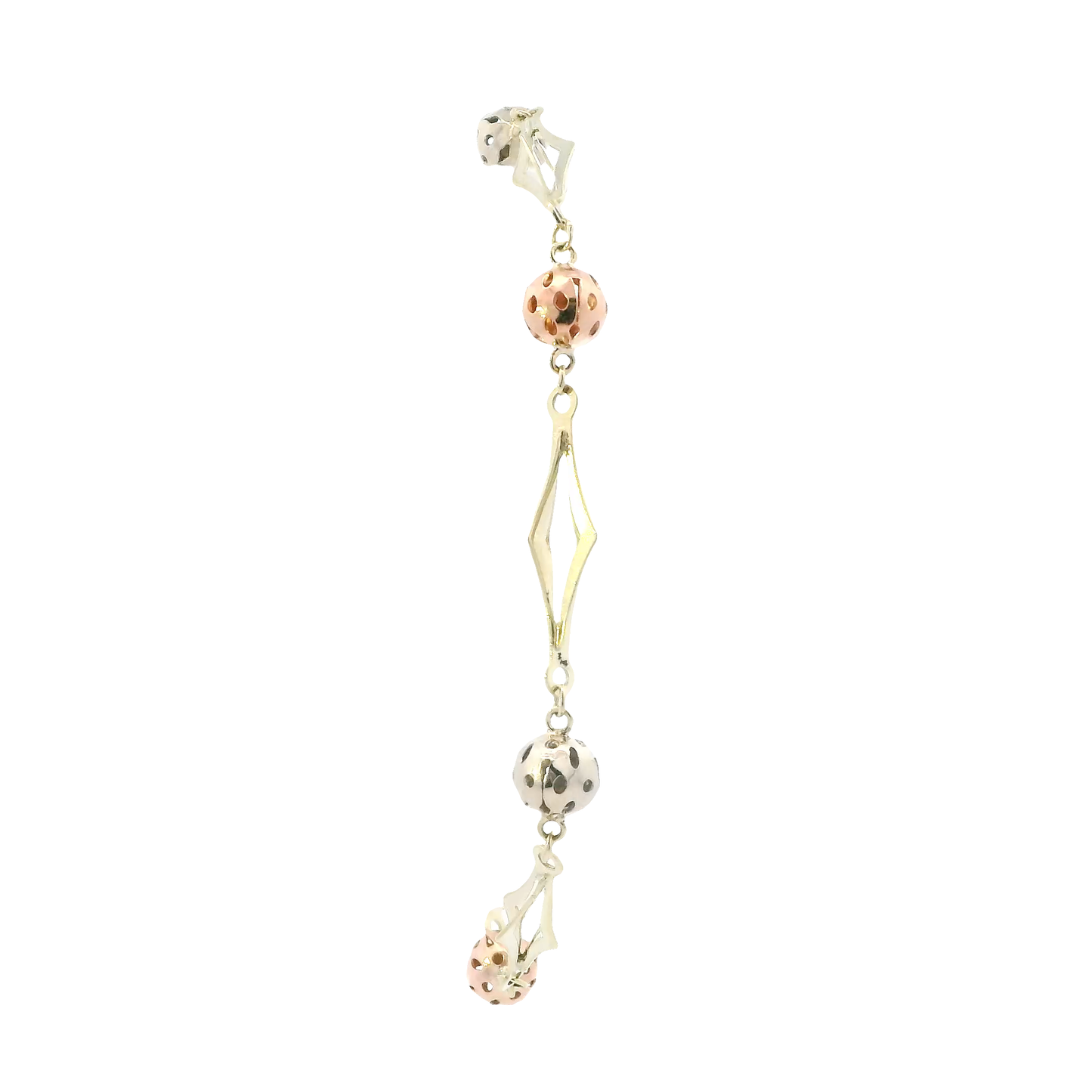 14K Tri Color Gold Beaded Diamond Shaped Link Bracelet