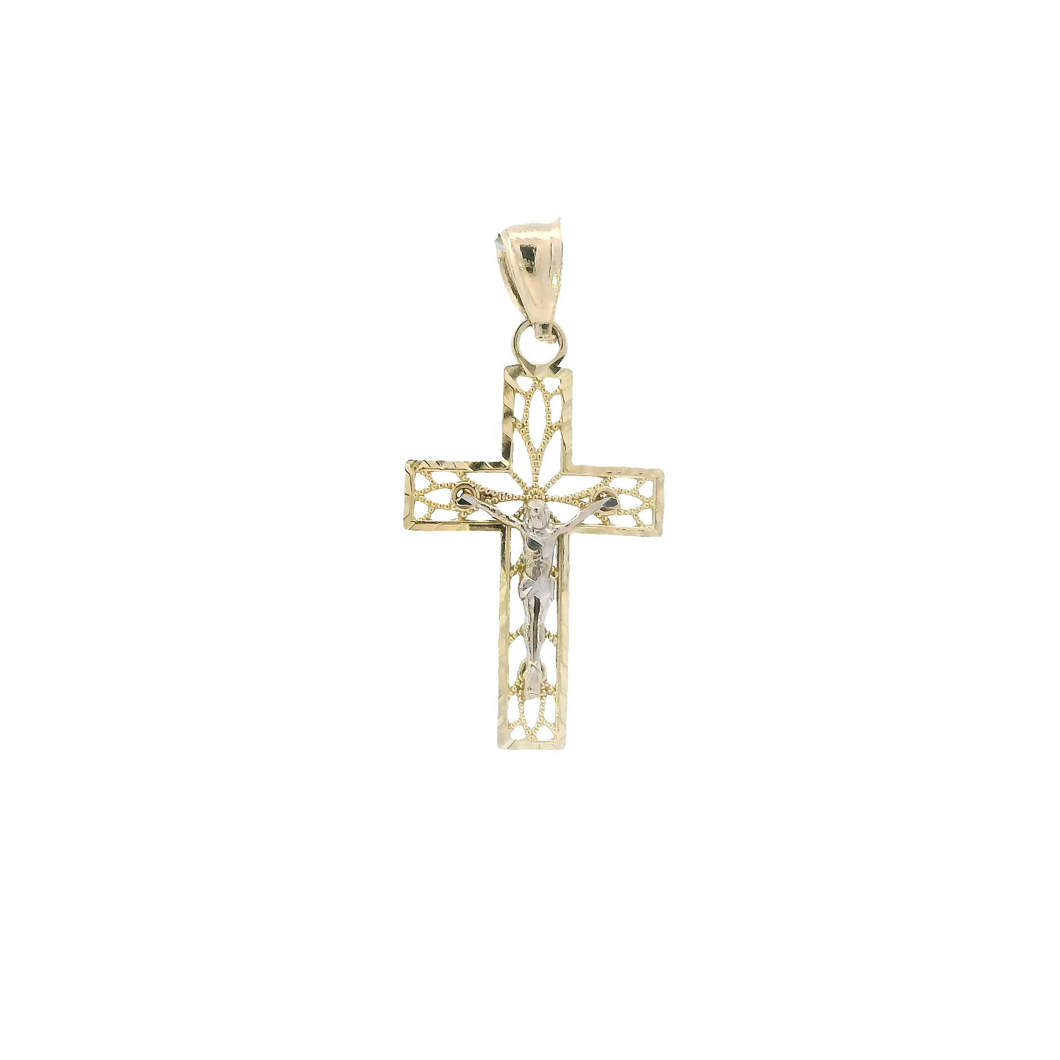 14K Yellow & White Gold Filigree Crucifix Pendant
