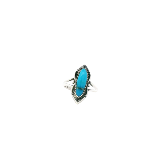Native American Sterling Silver Oblong Turquoise Ring