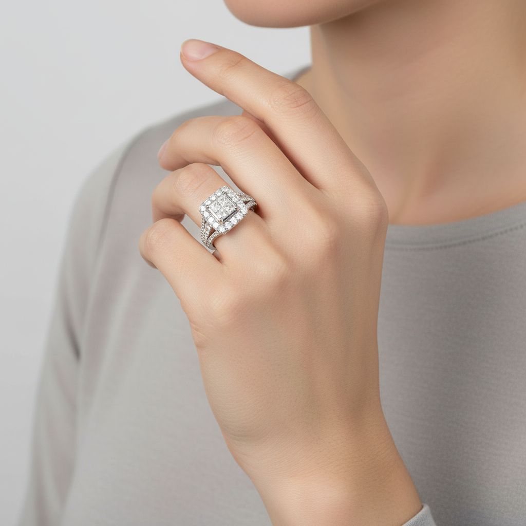 14K White Gold Diamond Women's Engagement & Wedding Ring Set - 1.26ct