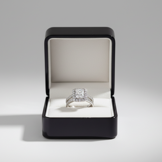 14K White Gold Diamond Women's Engagement & Wedding Ring Set - 1.57ct