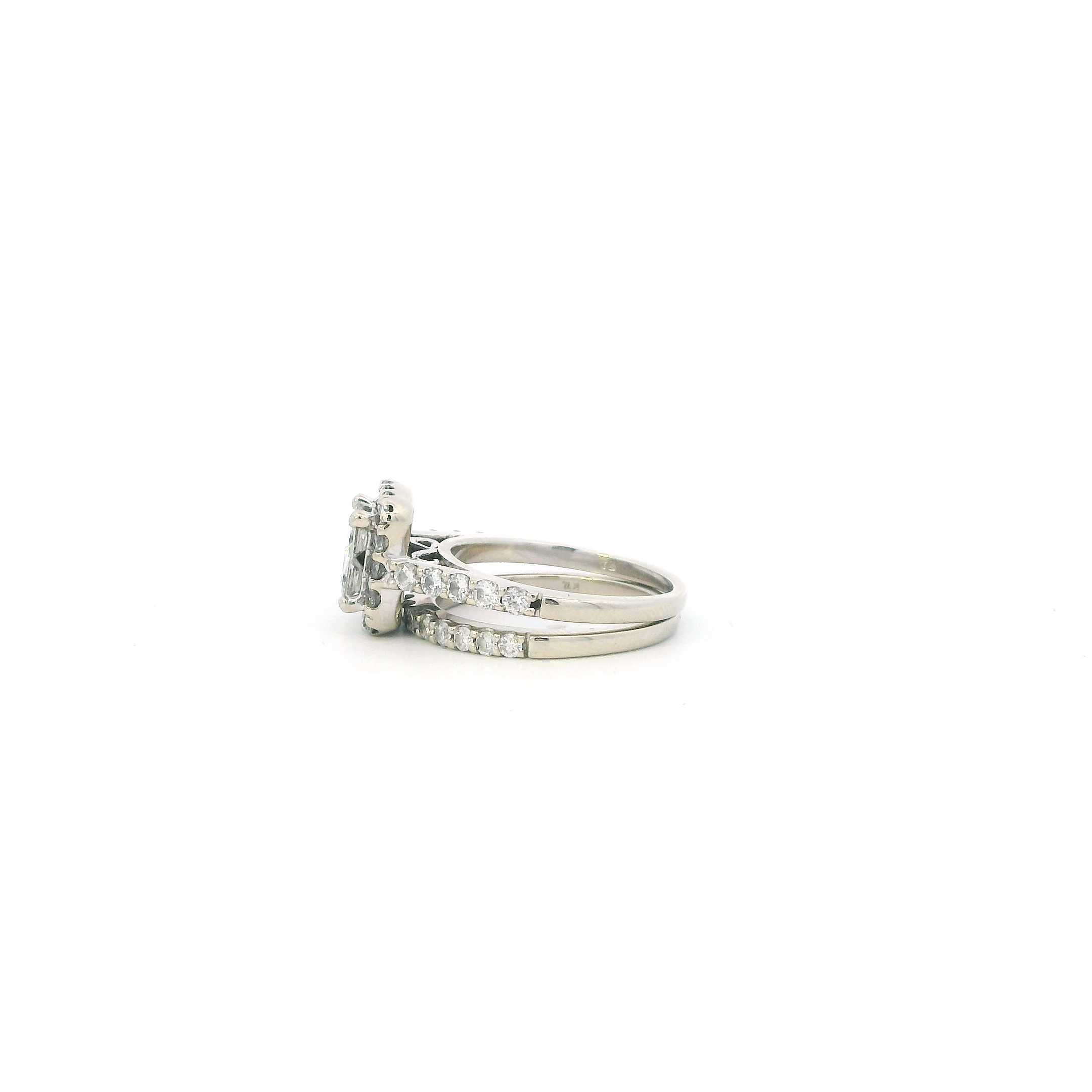 14K White Gold Diamond Women's Engagement & Wedding Ring Set -1.57ct