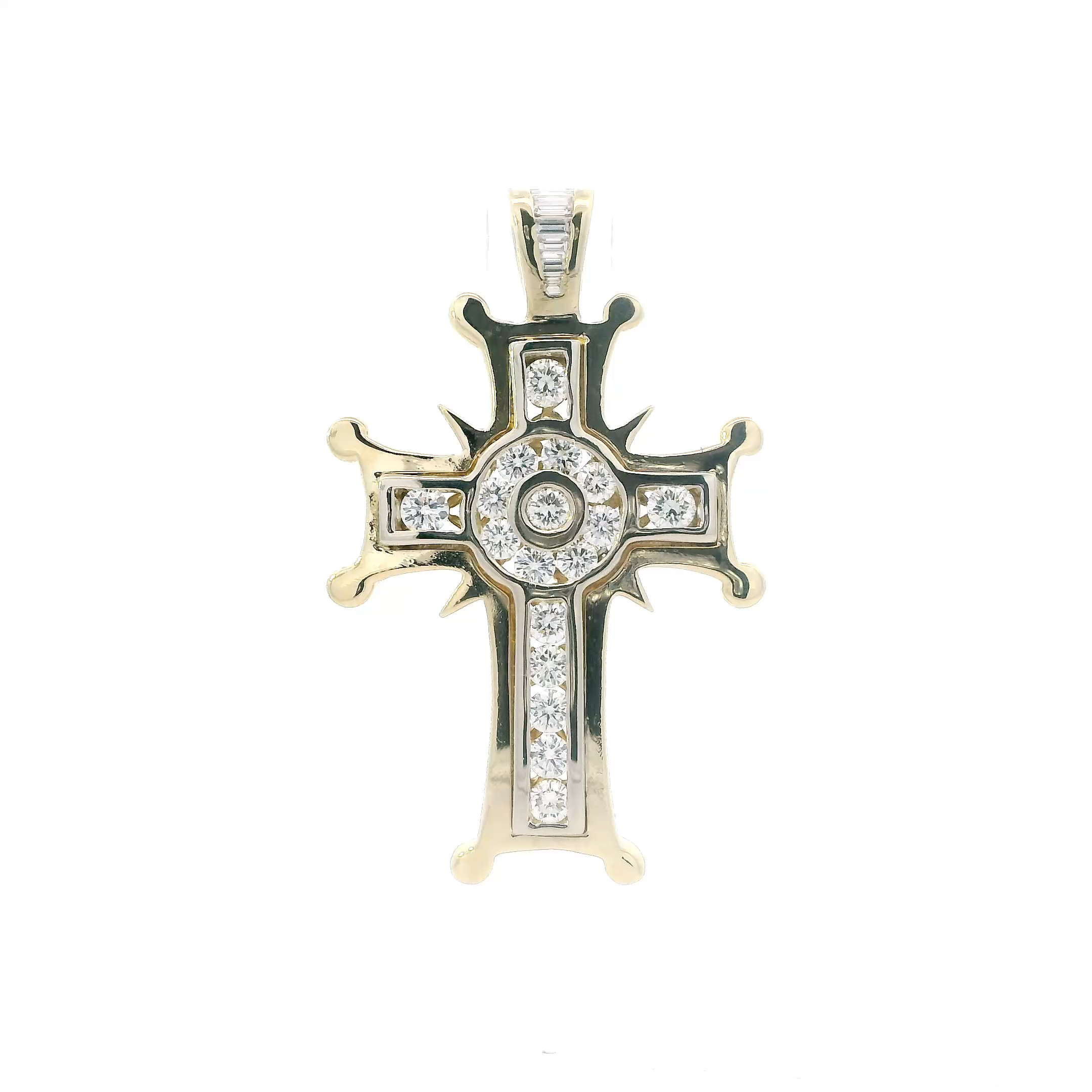 14K Yellow Gold Diamond Cross Pendant - 2.27ct