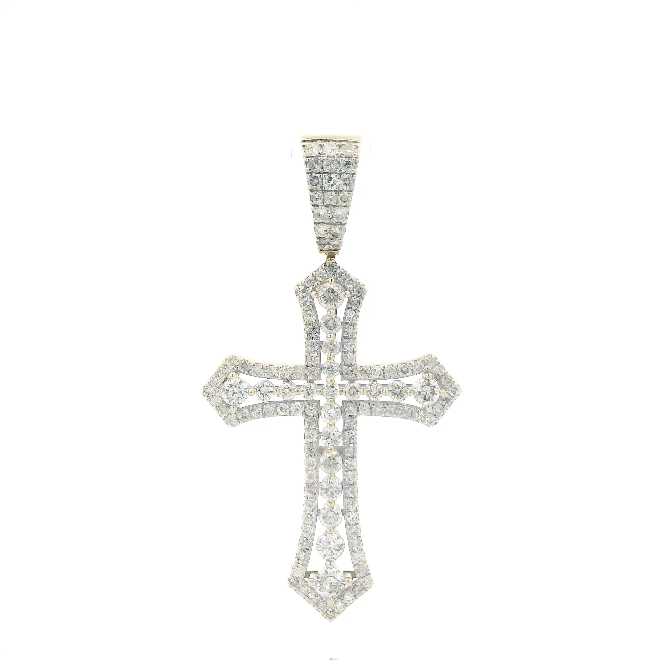 10K Yellow Gold Diamond Cross Pendant-2.19ct
