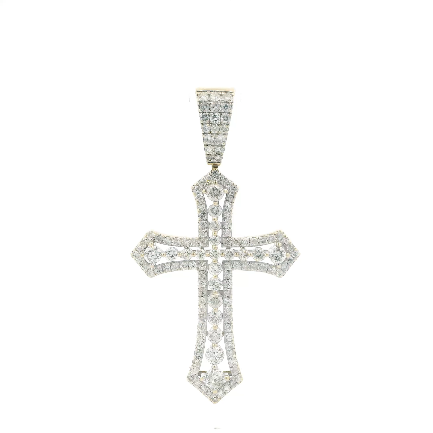 10K Yellow Gold Diamond Cross Pendant-2.19ct