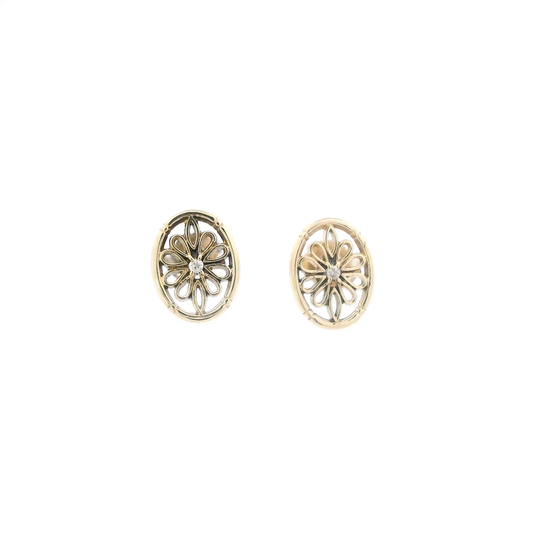 10K Yellow Gold Diamond Flower Stud Earrings - 0.04ct