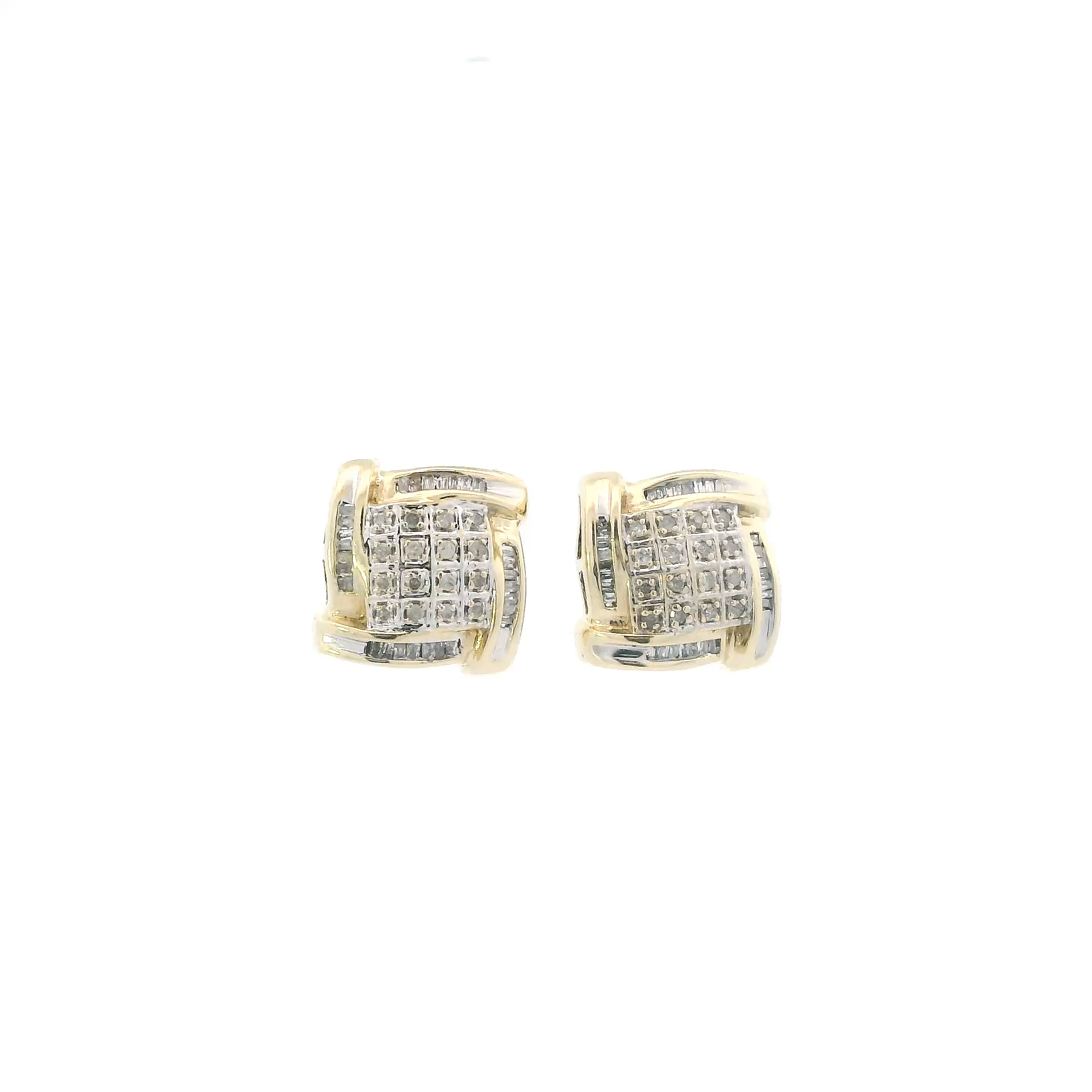 10K Yellow Gold Diamond Square Earrings -0.16ct