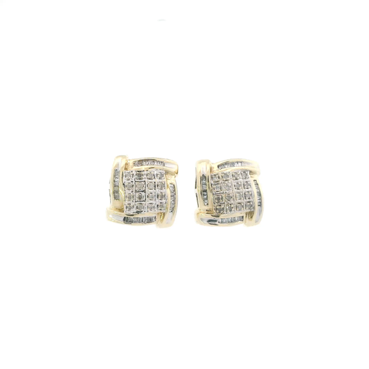 10K Yellow Gold Diamond Square Earrings - 0.16ct