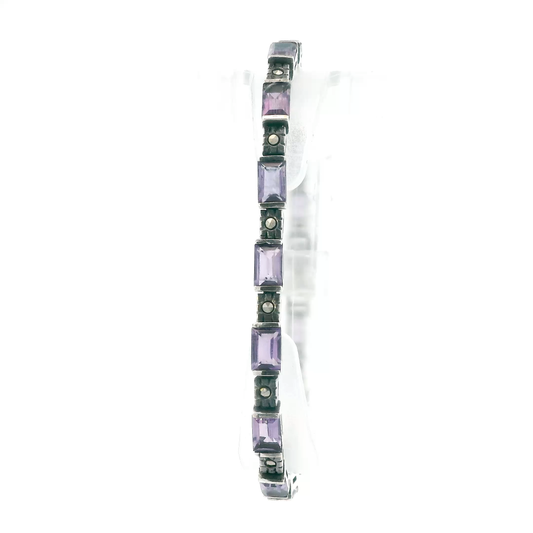 Sterling Silver 7" Marcasite & Amethyst Bracelet