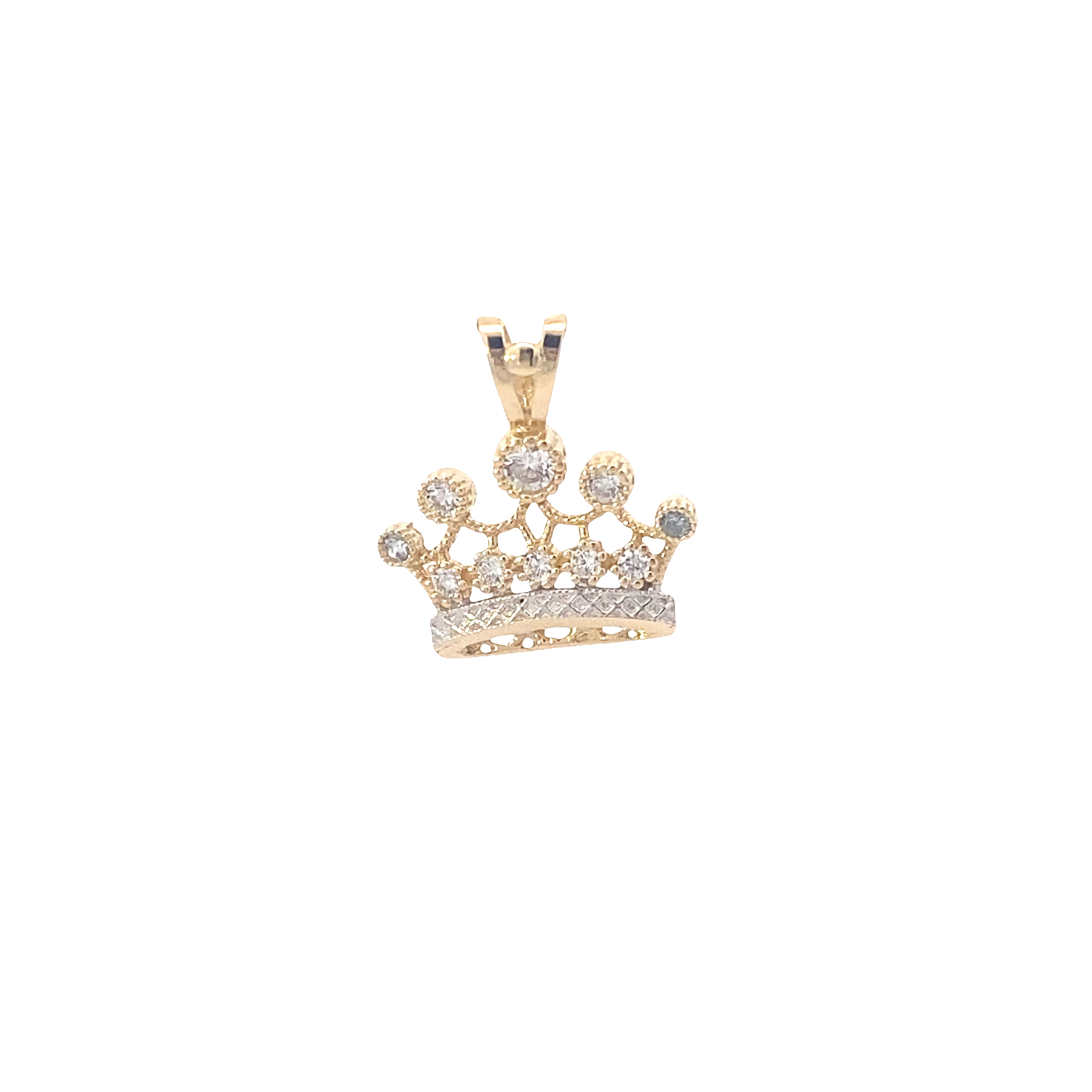 14K Yellow & White Gold CZ Crown Pendant