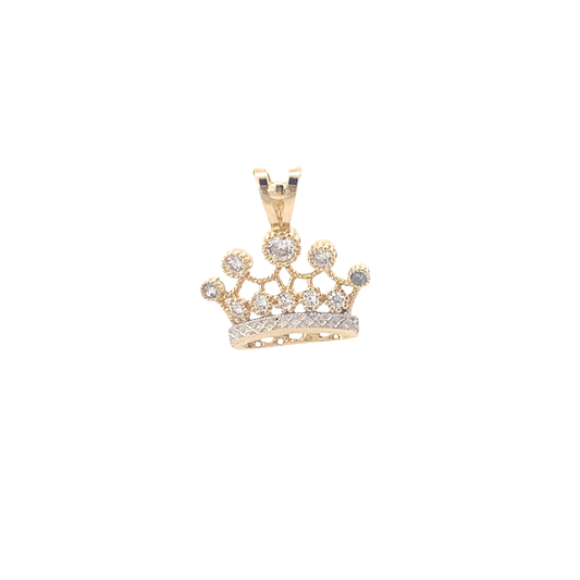 14K Yellow & White Gold CZ Crown Pendant