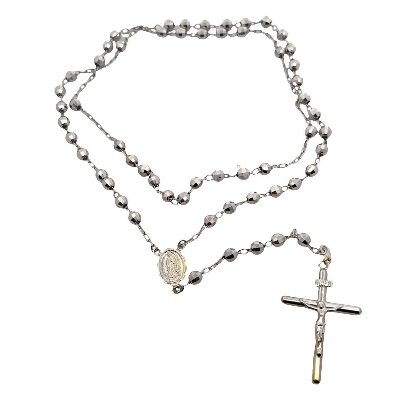 14K White Gold 25" Rosary Necklace