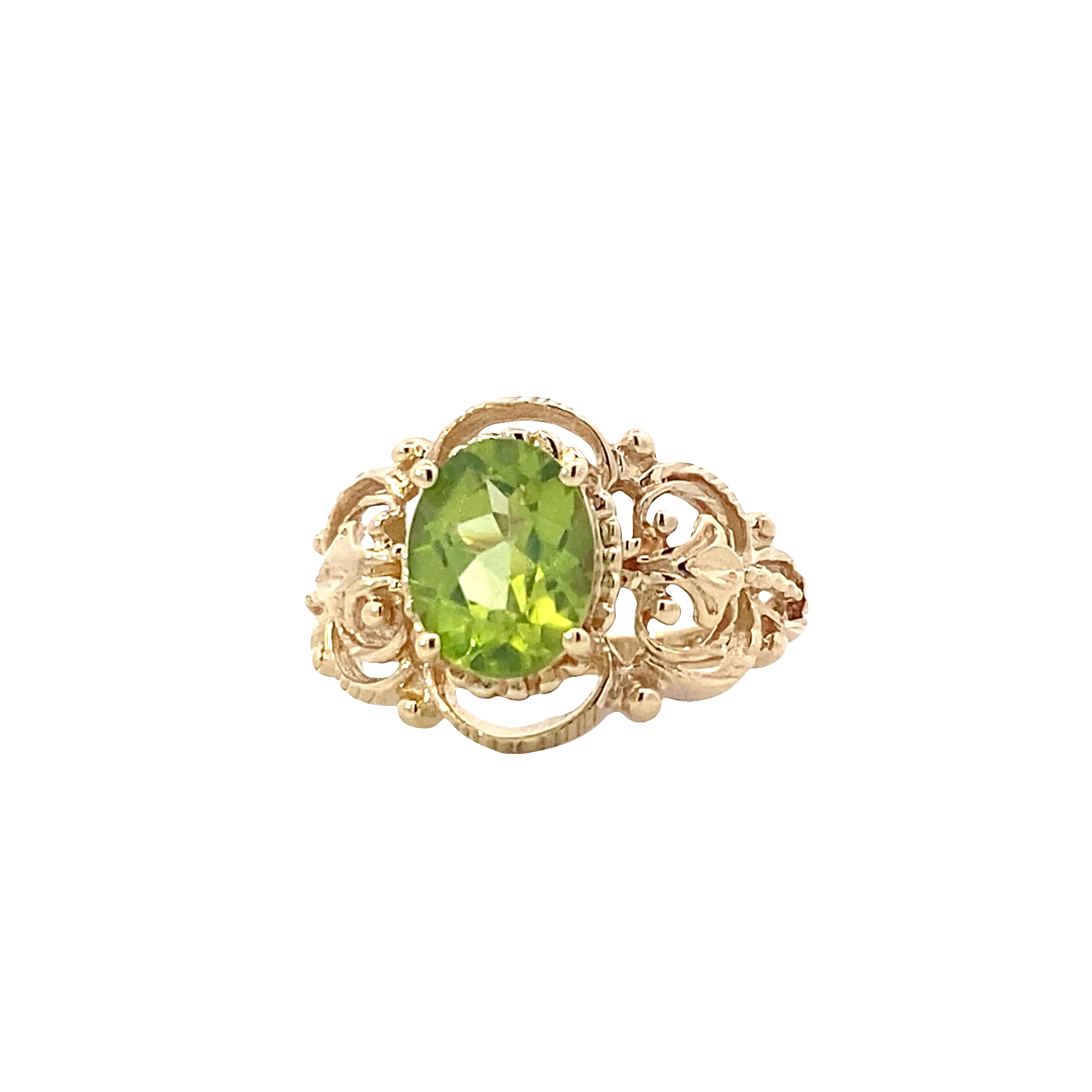10K Yellow Gold Synthetic Peridot Filigree Ring