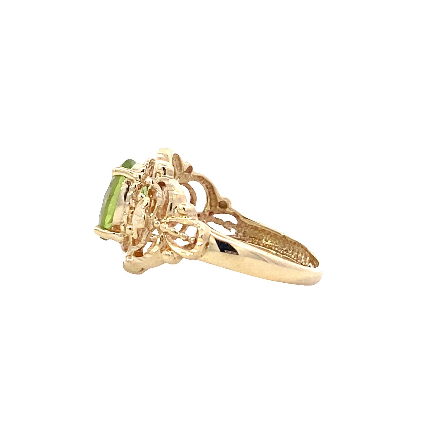 10K Yellow Gold Synthetic Peridot Filigree Ring