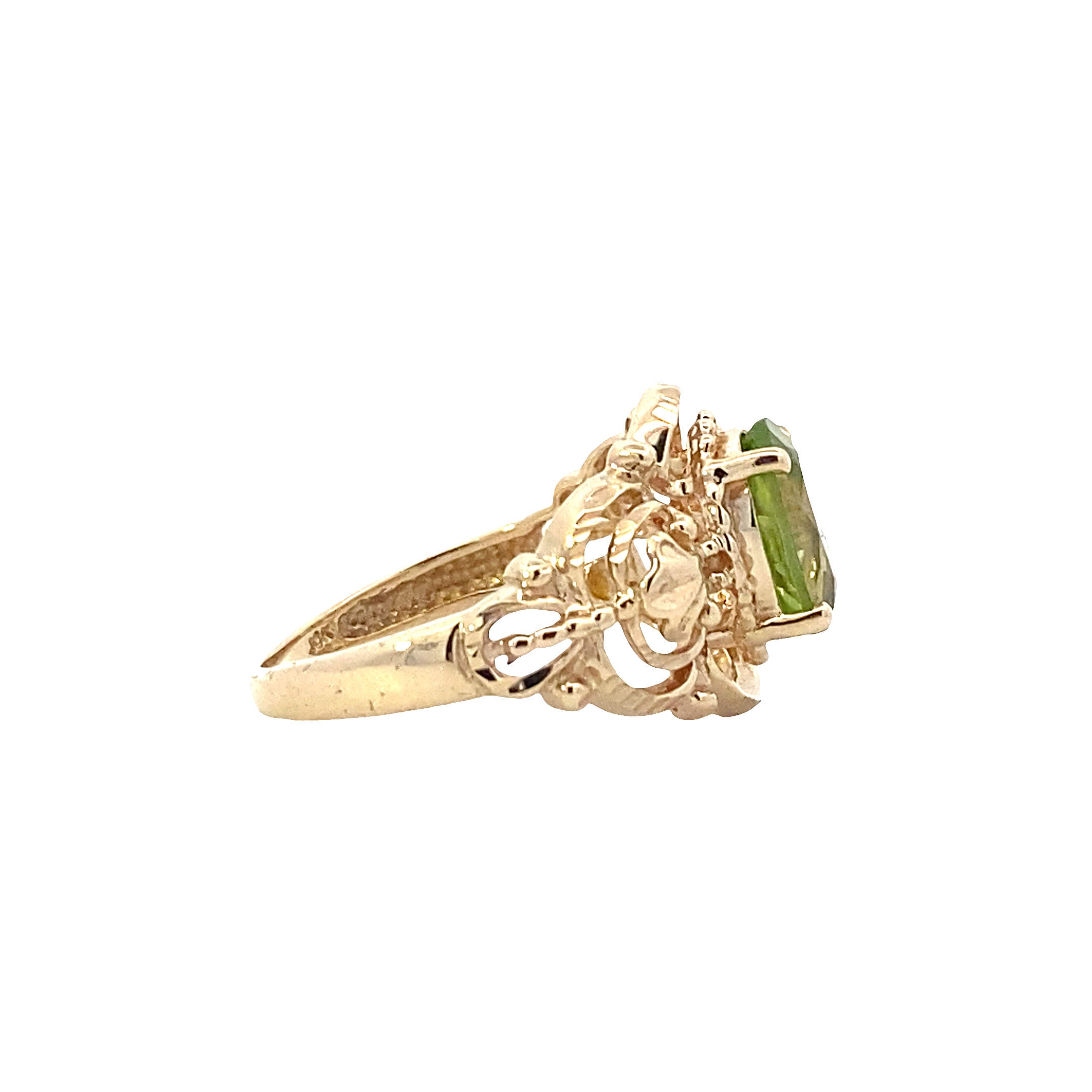 10K Yellow Gold Synthetic Peridot Filigree Ring