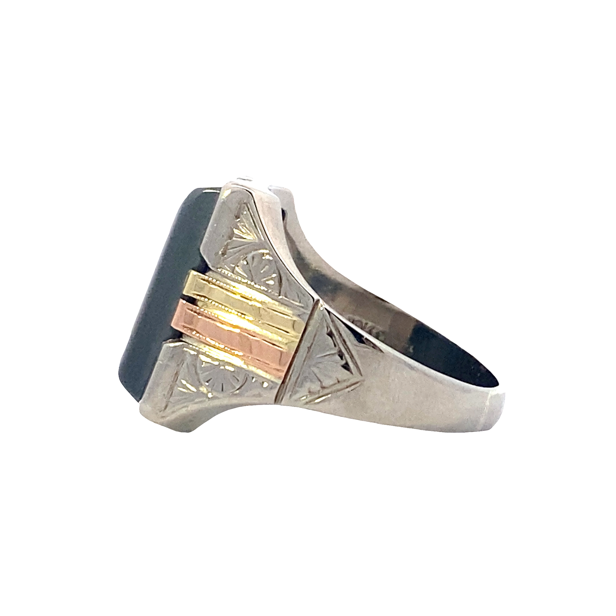 10K Tri-Color Gold Intaglio Hematite Roman Soldier Ring