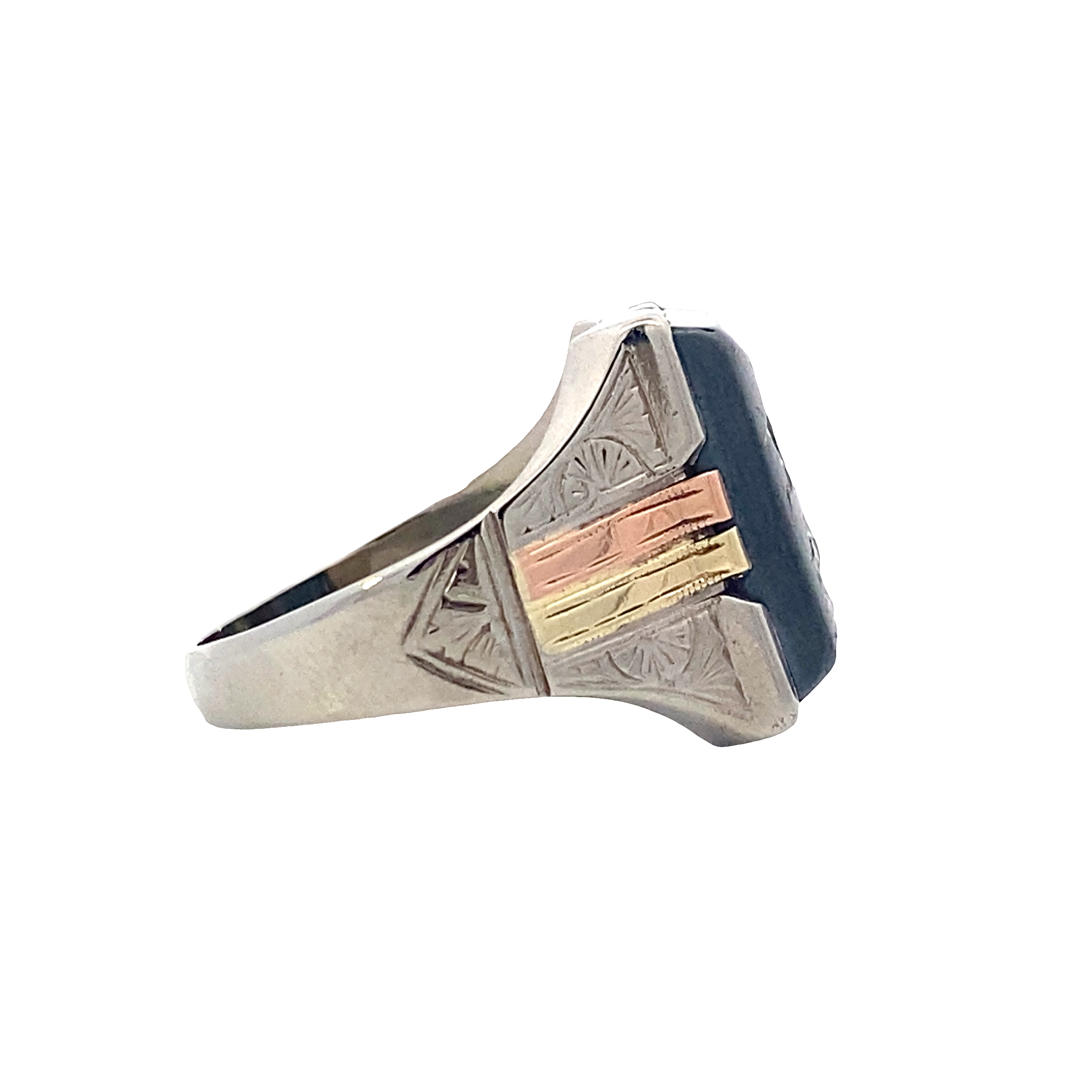 10K Tri-Color Gold Intaglio Hematite Roman Soldier Ring