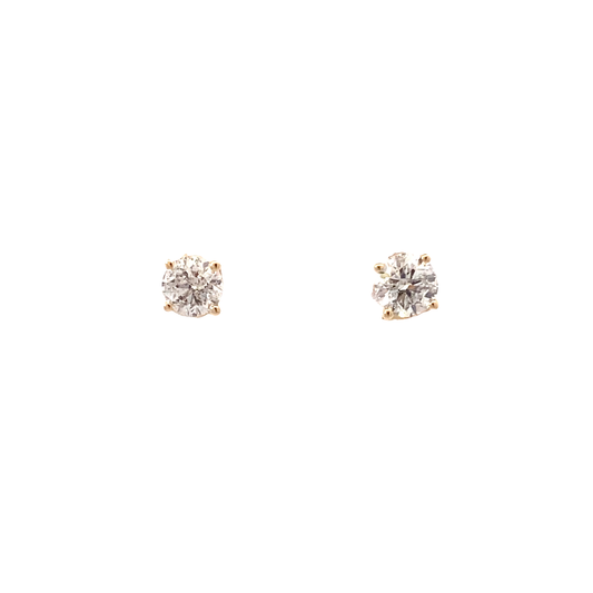 14K Yellow Gold Diamond Solitaire Earrings - 1.0ct