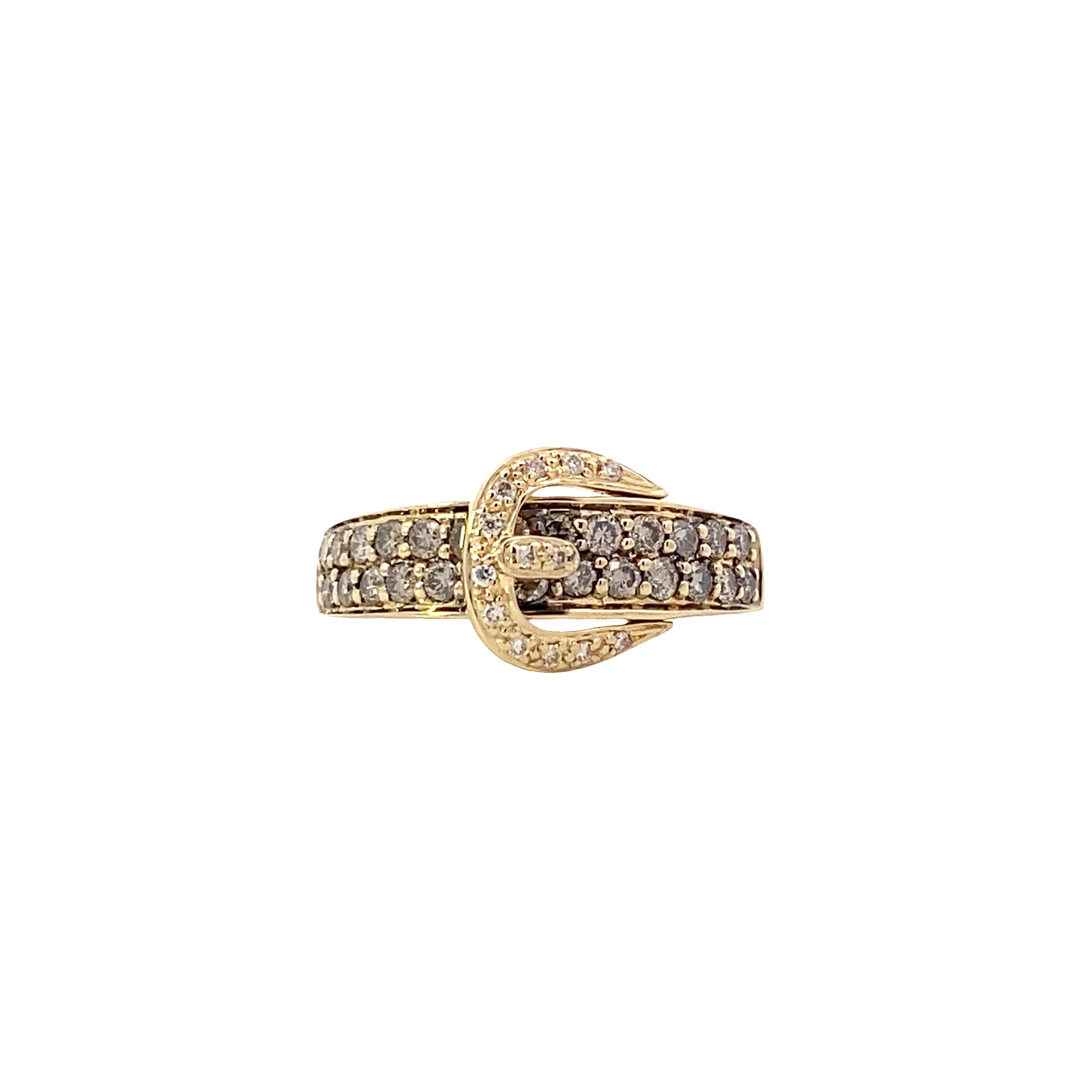 14K Yellow Gold Diamond Buckle Style Ring - 0.61ct