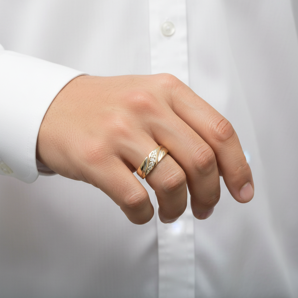 14K Yellow Gold Diamond Men's Band - 0.16ct