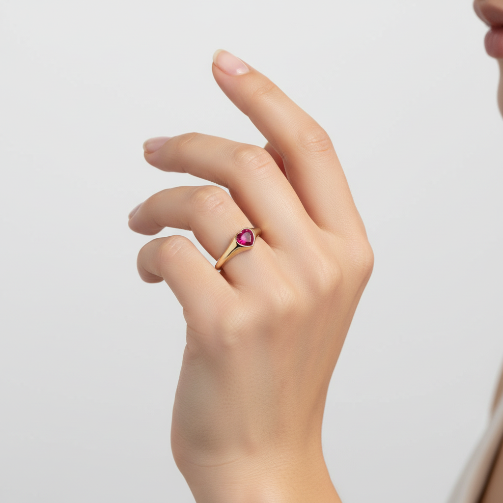 14K Yellow Gold Ruby Heart Women's Ring