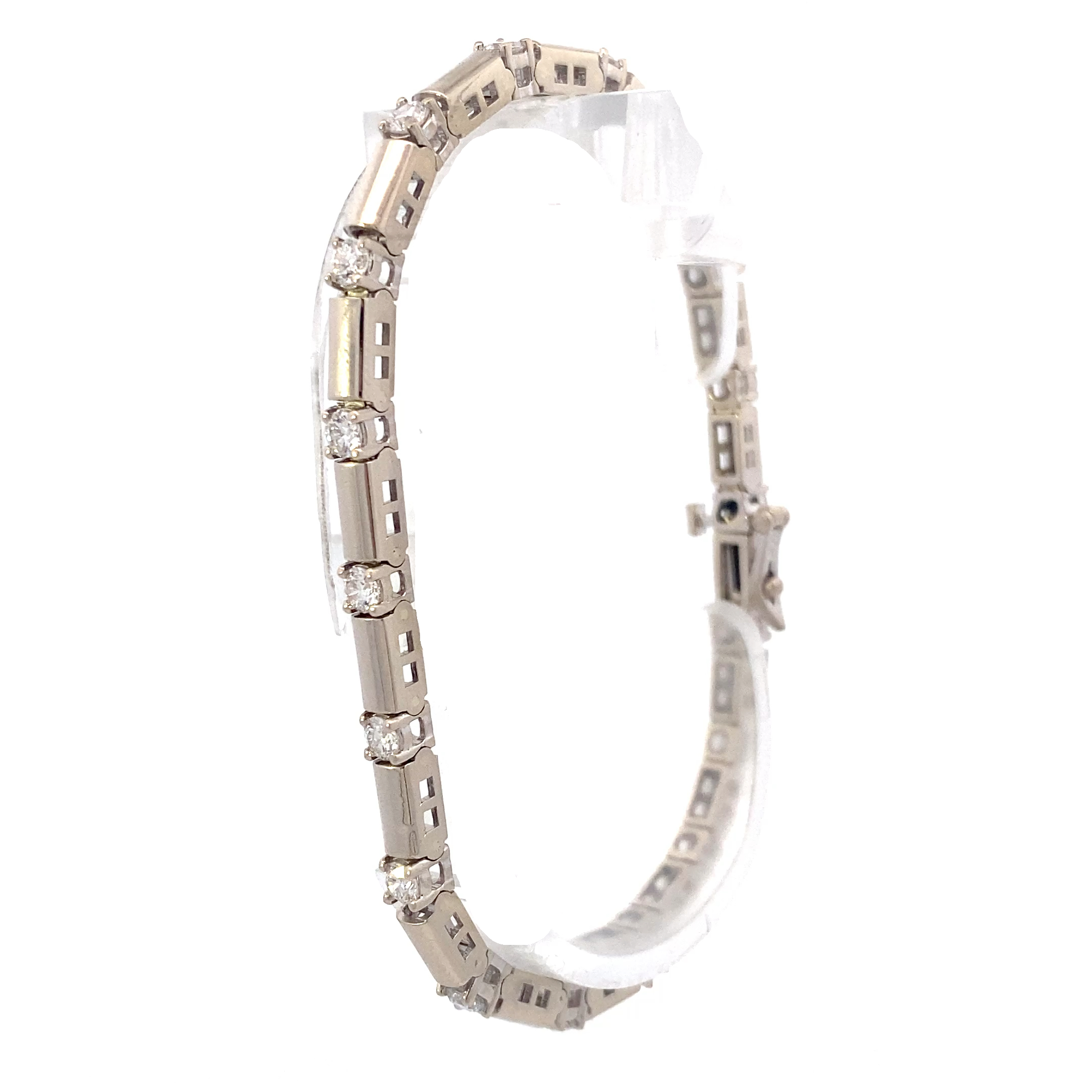 14K White Gold Diamond Bar Link Bracelet - 1.80ct