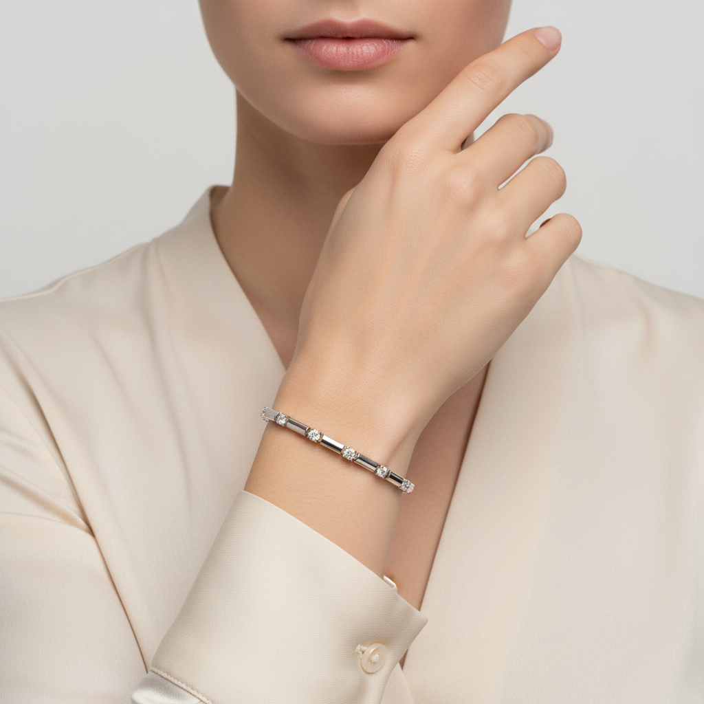 14K White Gold Diamond Bar Link Bracelet - 1.80ct