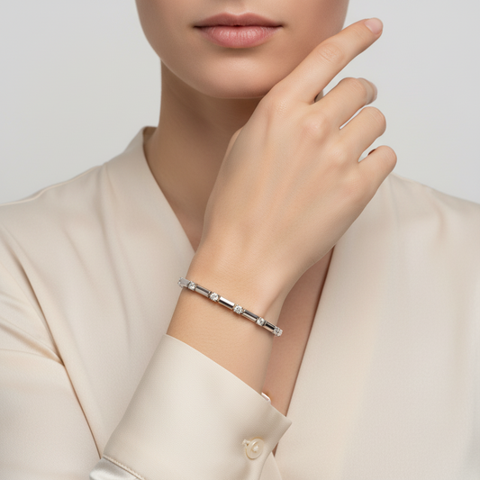 14K White Gold Diamond Bar Link Bracelet - 1.80ct
