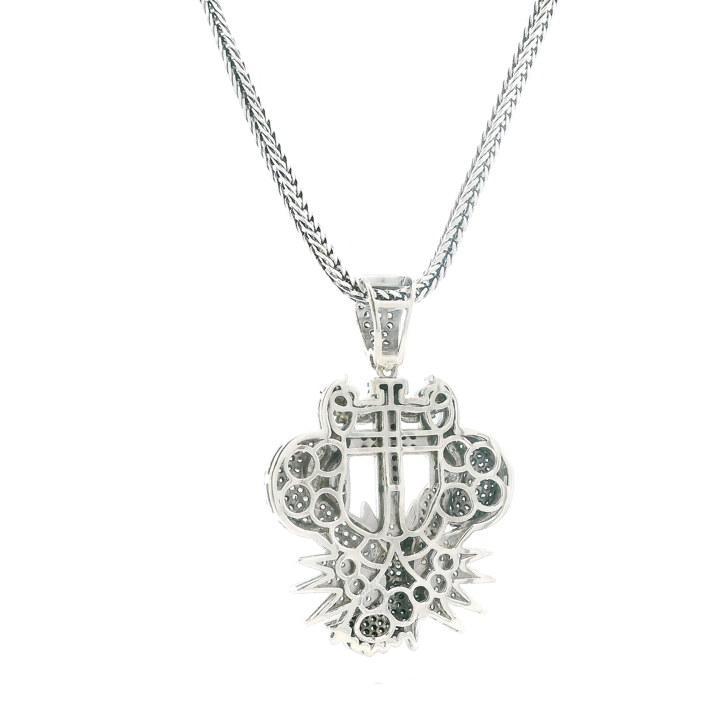 Silver 21" Wheat Chain & Cz Praying Hands Holding Cross Pendant