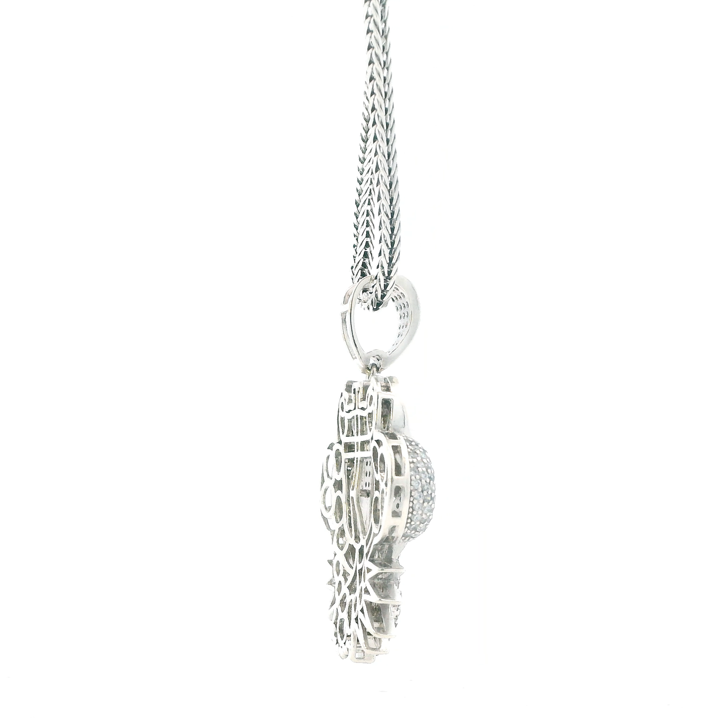 Silver 21" Wheat Chain & Cz Praying Hands Holding Cross Pendant