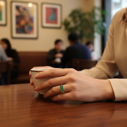 18K Yellow Gold Women's Jade Ring
