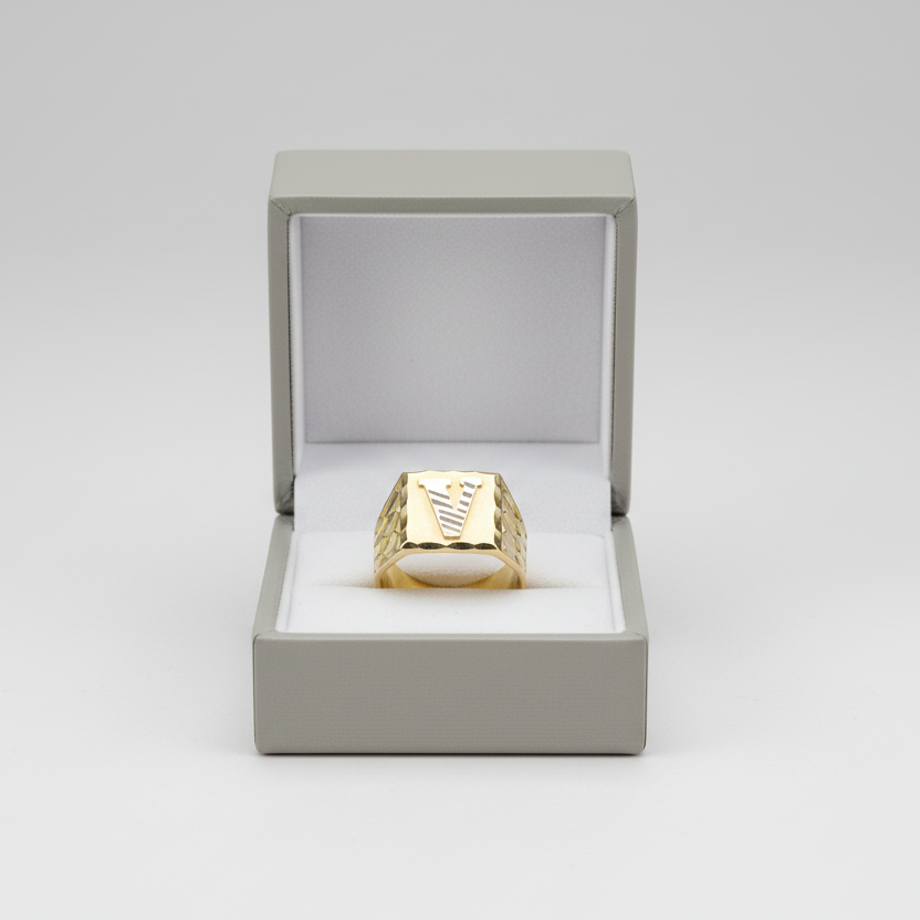 10K Yellow Gold Letter "V" Ring
