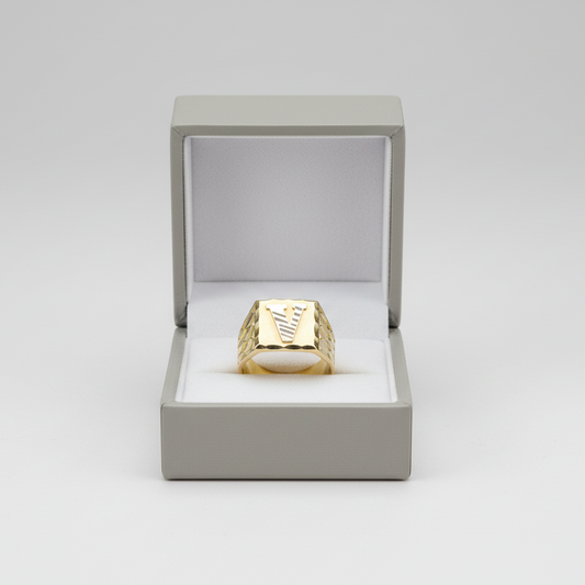 10K Yellow Gold Letter "V" Ring