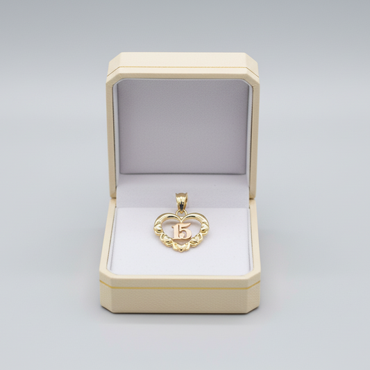 14K Yellow & Rose Gold "15" Heart Pendant