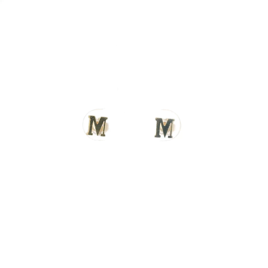 14K Yellow Gold Letter "M" Earrings