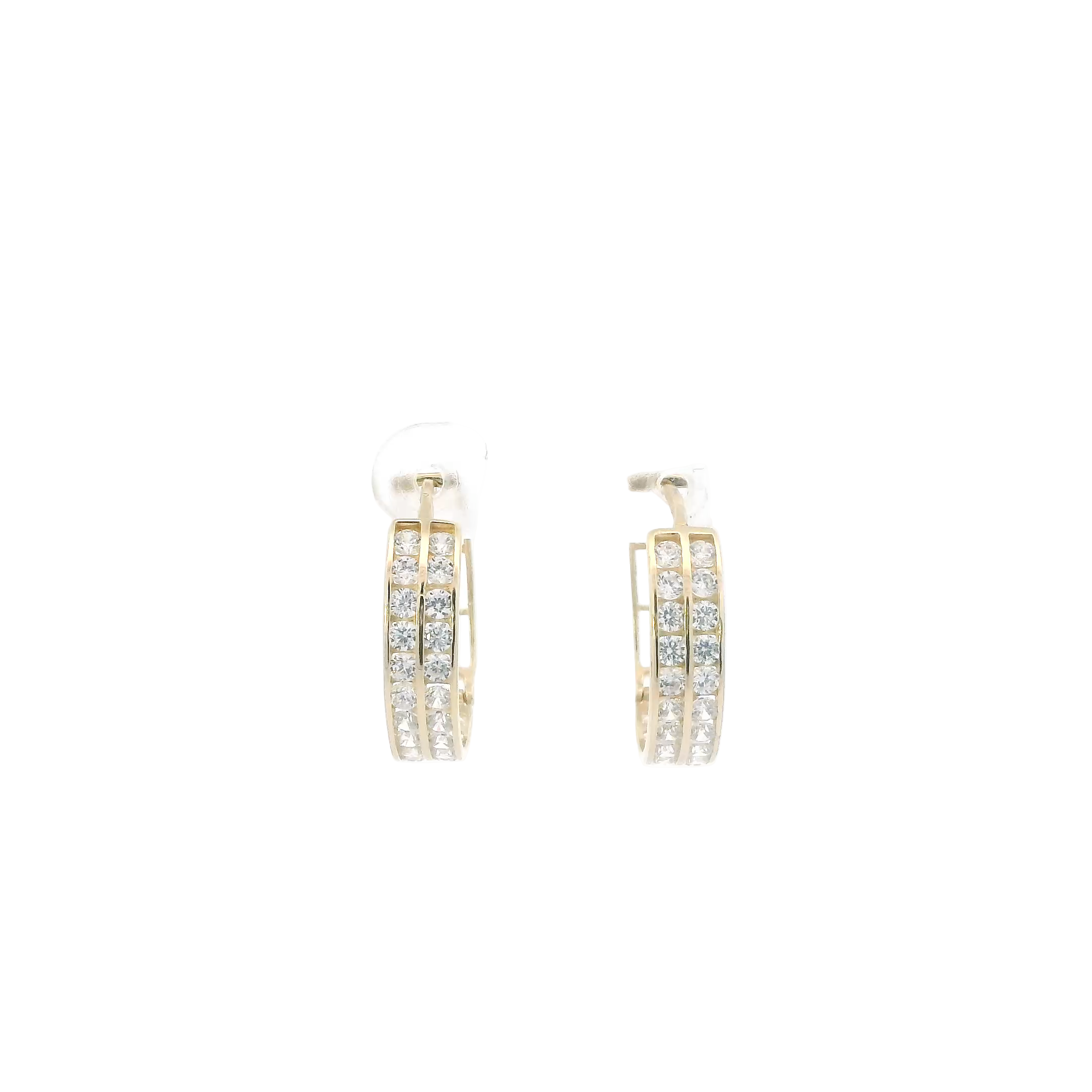 14K Yellow Gold Cz Double Row Hoop Earrings