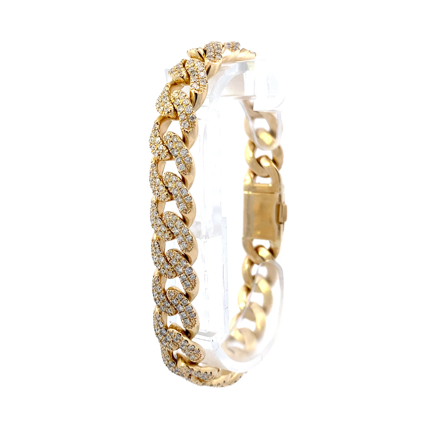 14K Yellow Gold Diamond Cuban Bracelet - 4.35ct