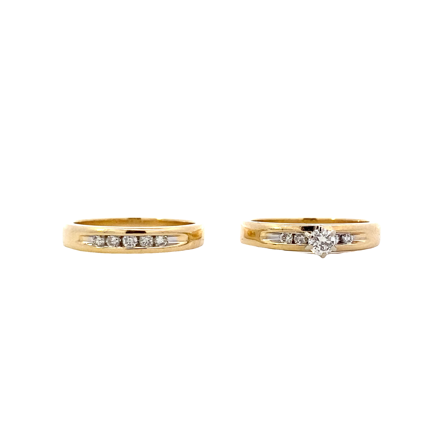 14K Yellow Gold Diamond Engagement & Wedding Ring Set - 0.33ct