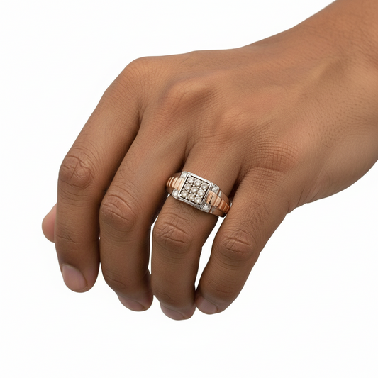 10K White & Rose Gold Rolex Style Men's Diamond Ring - 0.45ct