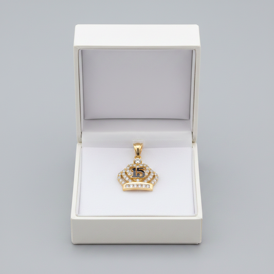 14K Yellow & Rose Gold "15" Crown Pendant