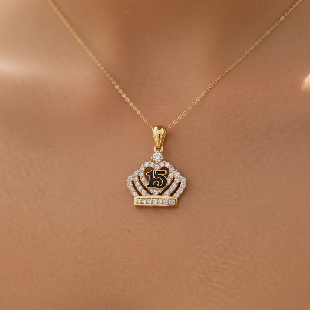 14K Yellow & Rose Gold "15" Crown Pendant