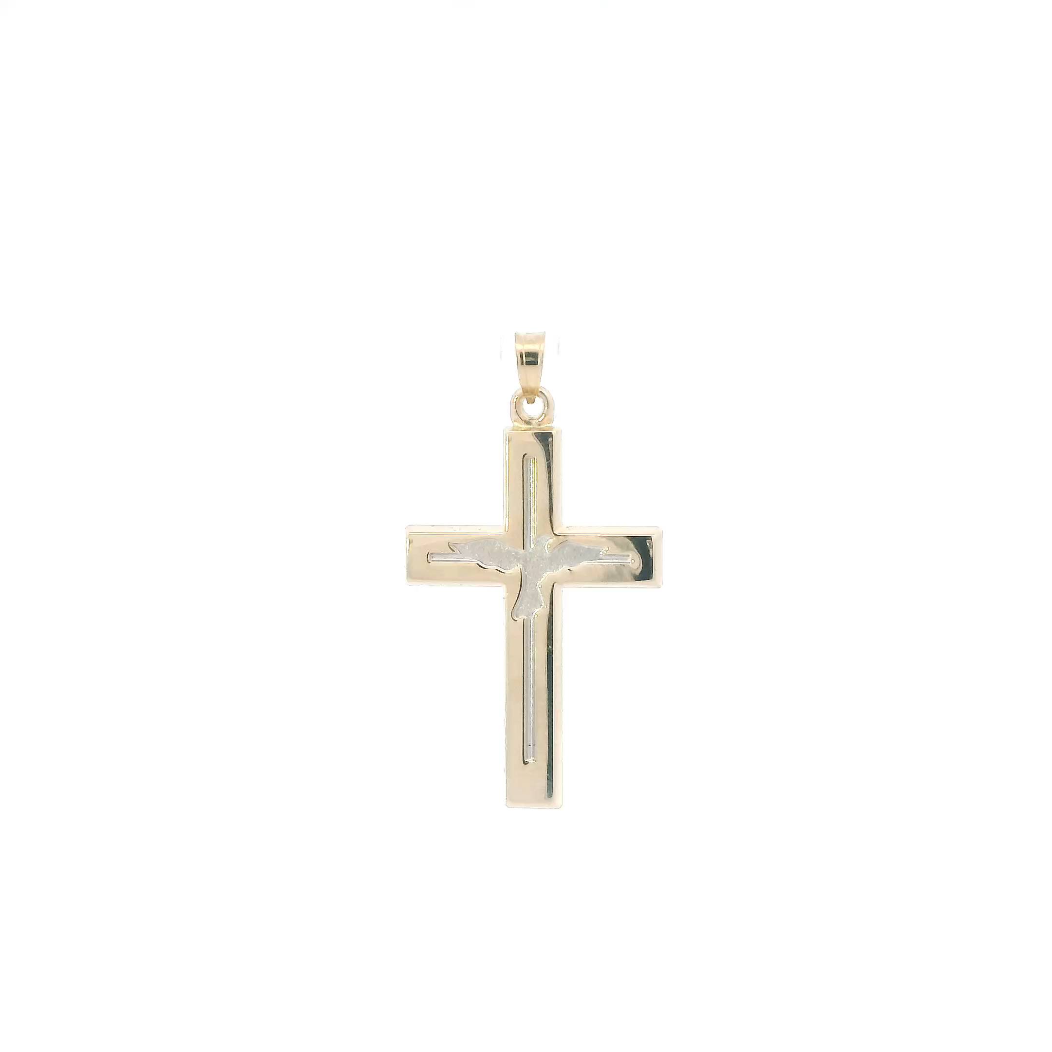 14K Yellow & White Gold Hollow Dove & Cross Pendant