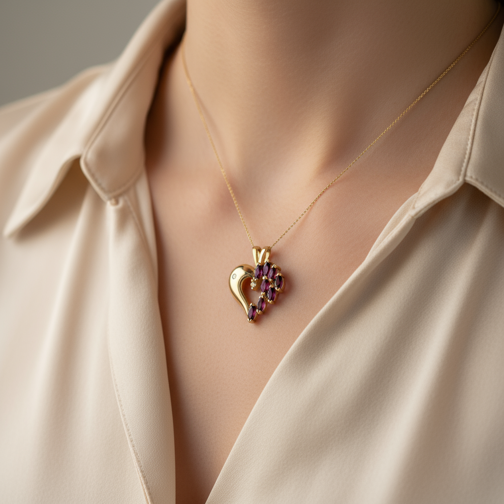 14K Yellow Gold Rubys Heart Pendant