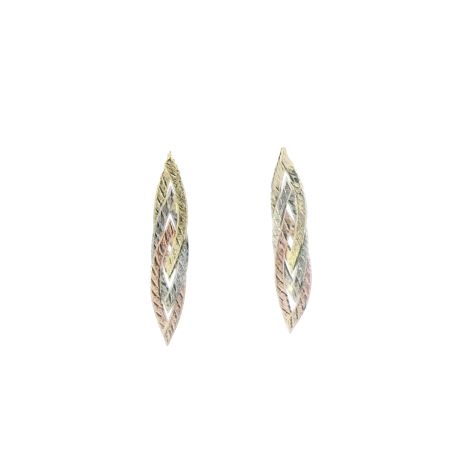 14K Tri Color Gold Braided Dangle Earring