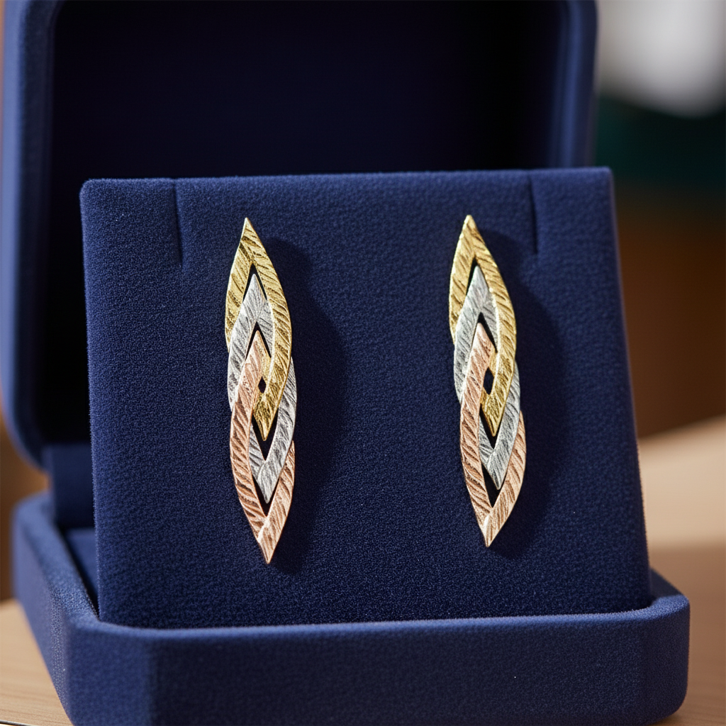 14K Tri Color Gold Braided Dangle Earring