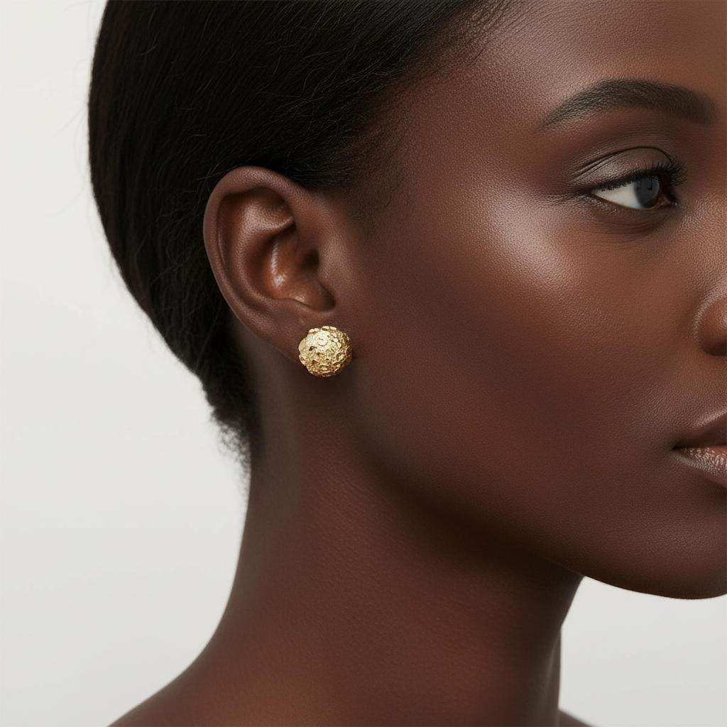 10K Yellow Gold Round Nugget Stud Earrings