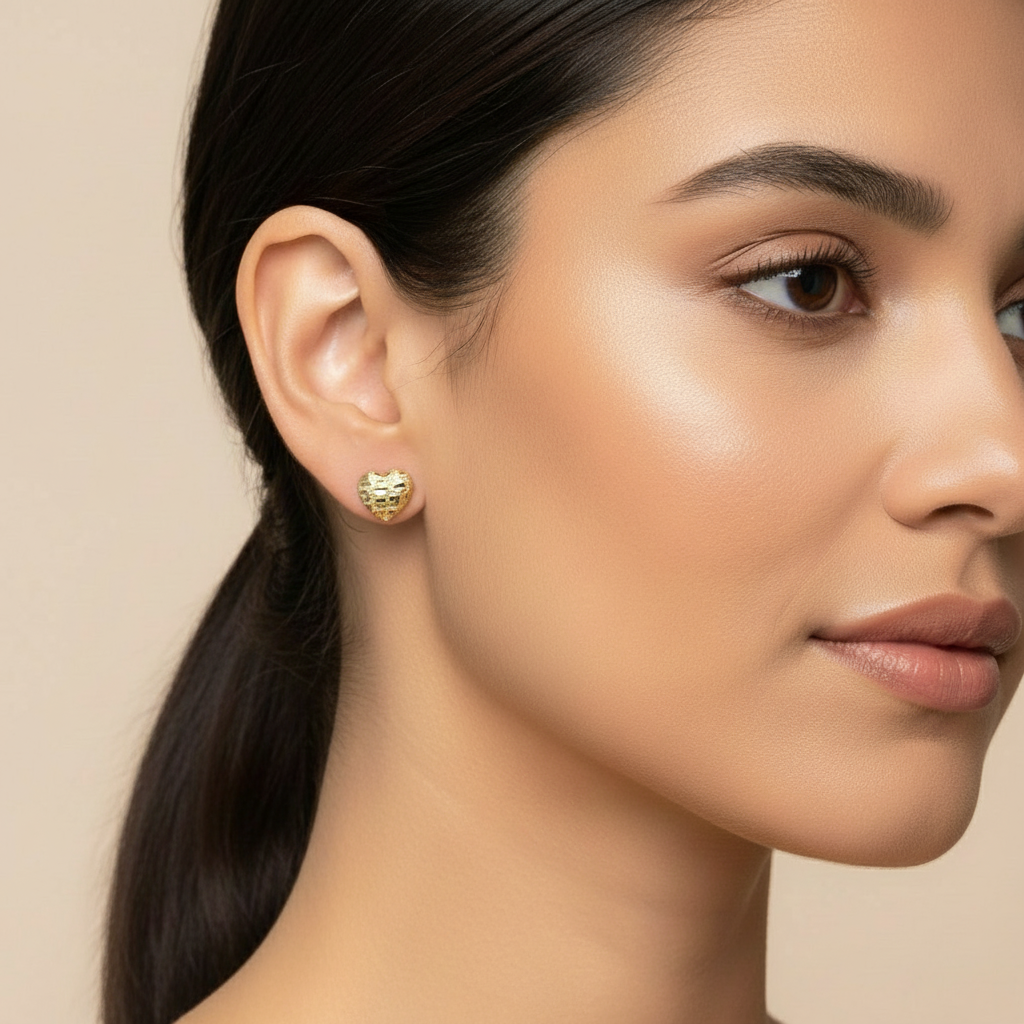 10K Yellow Gold Nugget Heart Earrings